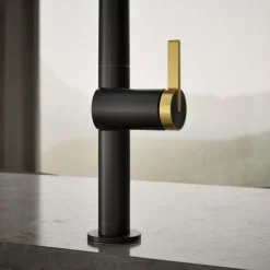 Pull-down kitchen sink faucet with two-function sprayhead