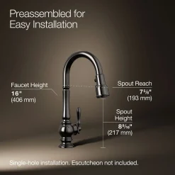Pull-down kitchen sink faucet with three-function sprayhead
