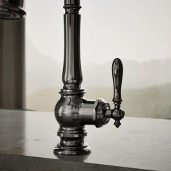 Pull-down kitchen sink faucet with three-function sprayhead