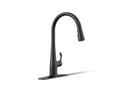 Pull-down kitchen sink faucet with three-function sprayhead