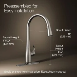 Pull-down kitchen sink faucet with three-function sprayhead