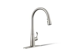 Pull-down kitchen sink faucet with three-function sprayhead