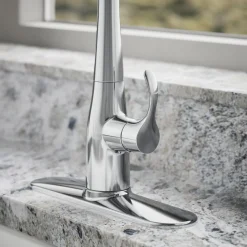 Pull-down kitchen sink faucet with three-function sprayhead