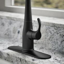 Pull-down kitchen sink faucet with three-function sprayhead