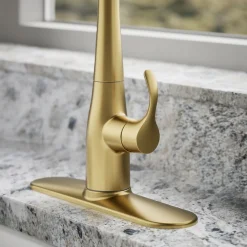 Pull-down kitchen sink faucet with three-function sprayhead