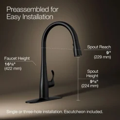 Pull-down kitchen sink faucet with three-function sprayhead