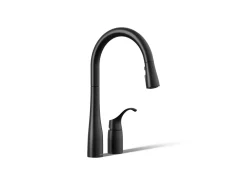 Pull-down kitchen sink faucet with three-function sprayhead