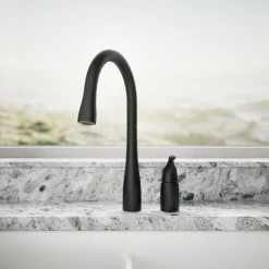 Pull-down kitchen sink faucet with three-function sprayhead