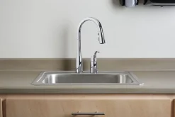 Pull-down kitchen sink faucet with three-function sprayhead