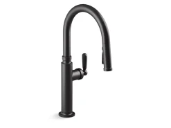 Pull-down kitchen sink faucet with three-function sprayhead