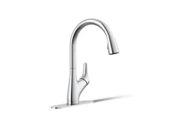 Pull-down kitchen sink faucet with two-function sprayhead