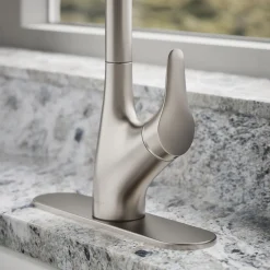 Pull-down kitchen sink faucet with two-function sprayhead