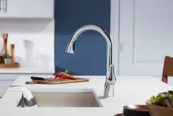 Pull-down kitchen sink faucet with two-function sprayhead
