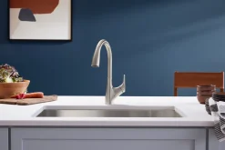Pull-down kitchen sink faucet with two-function sprayhead