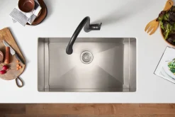 Pull-down kitchen sink faucet with two-function sprayhead