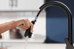 Pull-down kitchen sink faucet with two-function sprayhead