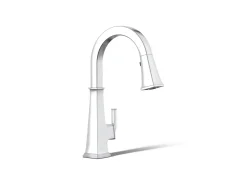 Pull-down kitchen sink faucet with three-function sprayhead