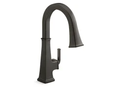Pull-down kitchen sink faucet with three-function sprayhead