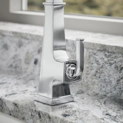Pull-down kitchen sink faucet with three-function sprayhead