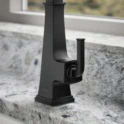 Pull-down kitchen sink faucet with three-function sprayhead