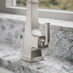 Pull-down kitchen sink faucet with three-function sprayhead