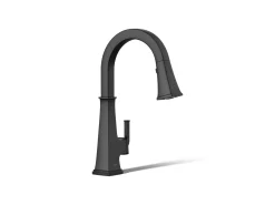 Pull-down kitchen sink faucet with three-function sprayhead