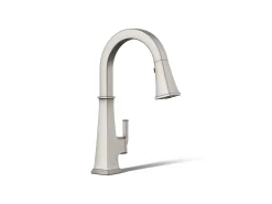 Pull-down kitchen sink faucet with three-function sprayhead