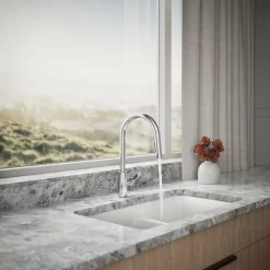 Pull-down kitchen sink faucet with two-function sprayhead