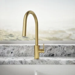 Pull-down kitchen sink faucet with two-function sprayhead