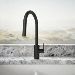 Pull-down kitchen sink faucet with two-function sprayhead