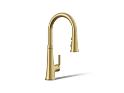 Pull-down kitchen sink faucet with three-function sprayhead