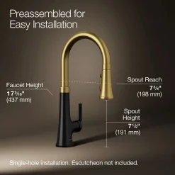 Pull-down kitchen sink faucet with three-function sprayhead