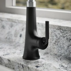 Pull-down kitchen sink faucet with three-function sprayhead