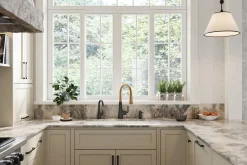 Pull-down kitchen sink faucet with three-function sprayhead