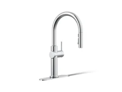Pull-down kitchen sink faucet with three-function sprayhead