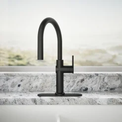 Pull-down kitchen sink faucet with three-function sprayhead