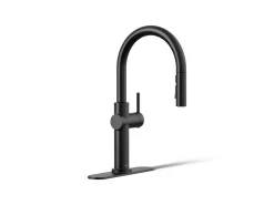 Pull-down kitchen sink faucet with three-function sprayhead