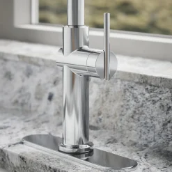 Pull-down kitchen sink faucet with three-function sprayhead