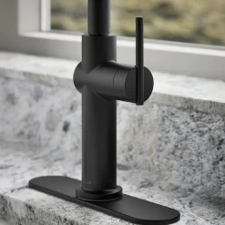 Pull-down kitchen sink faucet with three-function sprayhead