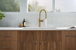 Pull-down kitchen sink faucet with three-function sprayhead