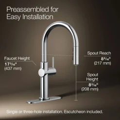 Pull-down kitchen sink faucet with three-function sprayhead
