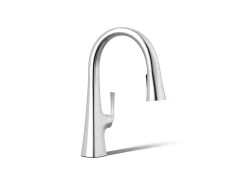 Pull-down kitchen sink faucet with three-function sprayhead