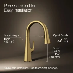 Pull-down kitchen sink faucet with three-function sprayhead