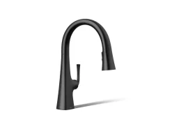 Pull-down kitchen sink faucet with three-function sprayhead
