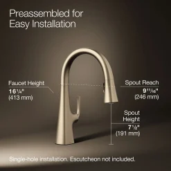 Pull-down kitchen sink faucet with three-function sprayhead