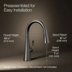 Pull-down kitchen sink faucet with three-function sprayhead