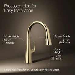 Pull-down kitchen sink faucet with three-function sprayhead