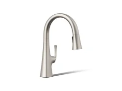 Pull-down kitchen sink faucet with three-function sprayhead