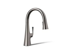 Pull-down kitchen sink faucet with three-function sprayhead
