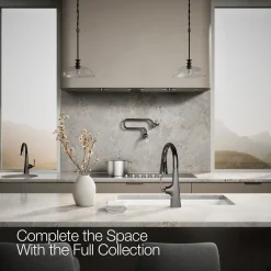 Pull-down kitchen sink faucet with three-function sprayhead